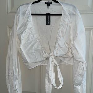 PrettyLittleThing White Blouse with Black Tie